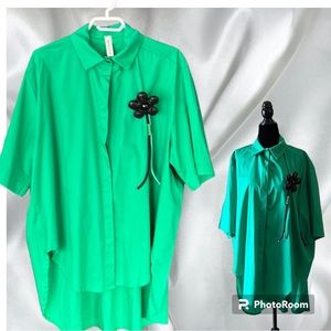 NEW COLLECTION one of a kind oversized green hi lo shirt with a flower decal OS